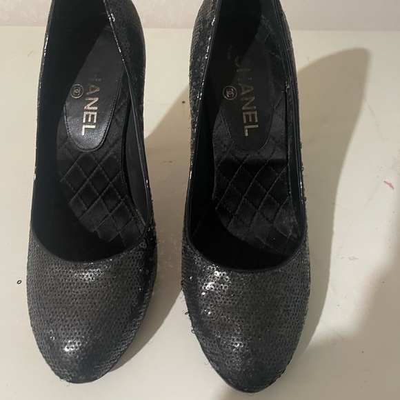 Black Sequin Chanel heels, Sz 39 - Picture 1 of 12